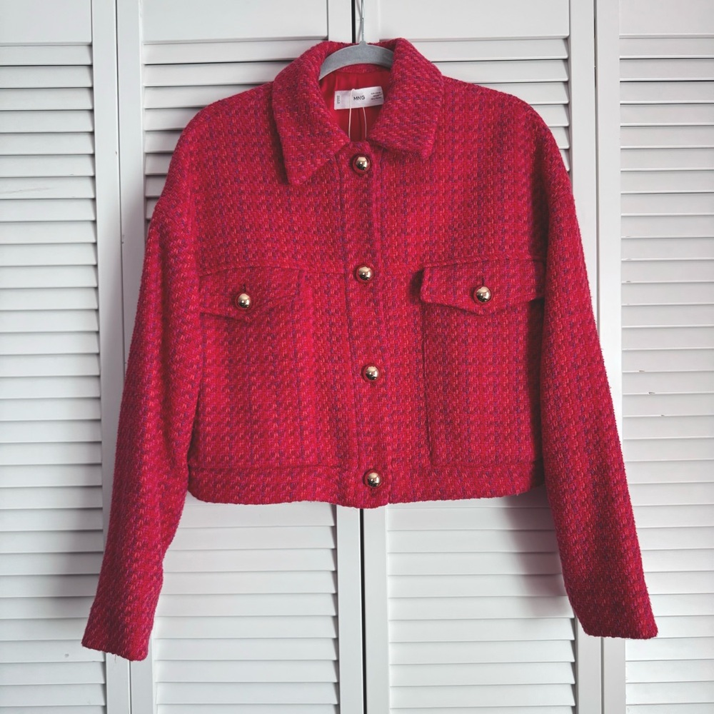 Mango Red Textured Jacket - Picture 4 of 10